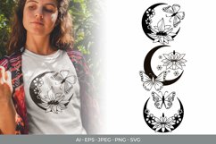 Crescent Moon with Butterfly and Flowers SVG Bundle Product Image 1