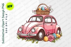 Pink Car With Easter Basket Clipart Product Image 1