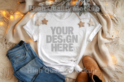Christmas White T-shirt mockup - Christmas Background Product Image 1