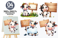 Watercolor Funny Cow Clipart PNG, Cow Sublimation Designs Product Image 1