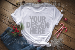 Christmas White T-shirt mockup - Christmas Background Product Image 1