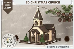 3D Christmas Church Laser Cut. Wooden Christmas Church SVG Product Image 1