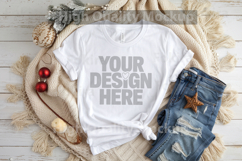 Christmas White T-shirt mockup - Christmas Background Product Image 1