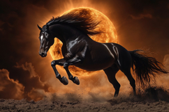 Black Stallion with Sun Background Wallpaper Product Image 1