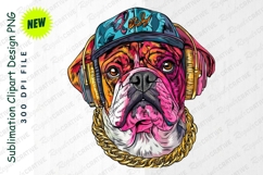 Cool Bulldog Wearing Cap Headphones And Gold Clipart Product Image 1