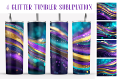 Glitter Tumbler Sublimation. Violet Teal Gold Waves Tumbler Product Image 1