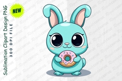 Cute Turquoise Bunny Holding A Donut Cartoon Clipart Product Image 1
