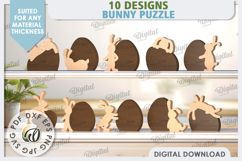 Wooden Easter Bunnies Laser Cut Bundle. Bunny Puzzles SVG Product Image 1
