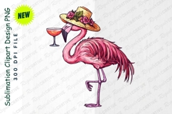 Elegant Flamingo In A Straw Hat Holding A Cocktail Clipart Product Image 1