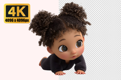 Cute Baby Girl with Dark Curly Hair Transparent PNG Product Image 1