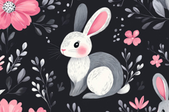 Rabbit and Flowers Background Wallpaper Product Image 1