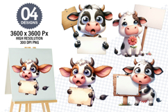 Watercolor Funny Cow Clipart PNG, Cow Sublimation Designs Product Image 1