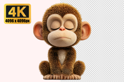 Fluffy Monkey Sitting with Its Eyes Closed Transparent PNG Product Image 1