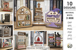 3D Book Shelf Decors Bundle Laser Cut. Book genre sign SVG Product Image 1