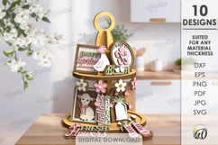 Hello Spring Tiered Tray Decor Laser Cut. Spring Decor SVG Product Image 1
