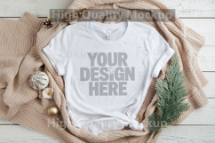 Christmas White T-shirt mockup - Christmas Background Product Image 1