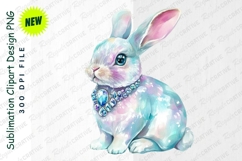Watercolor Bunny With Jeweled Necklace Isolated On White PNG Product Image 1