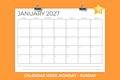2027 A4 Thin Sans Serif Monday to Sunday Calendar Template Product Image 1