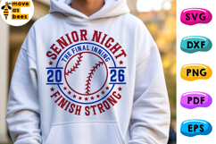 Softball, Baseball Senior Night 2026 Svg, Png, Finish Strong Product Image 1