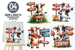 Watercolor Funny Cow Clipart PNG, Cow Sublimation Designs Product Image 1