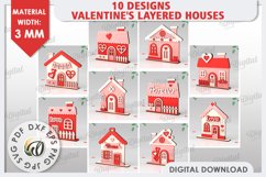 Valentine&#039;s Layered Houses Laser Cut Bundle. 3D Houses SVG Product Image 2