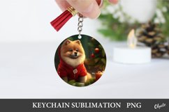 Christmas Dog Round Keychain Sublimation.Spitz PNG Product Image 1