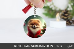 Christmas Dog Keychain Sublimation. Spitz PNG Product Image 1