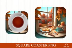 Fall Square Coaster. Cozy Autumn Coaster PNG Product Image 1