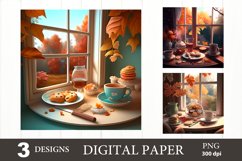 Cozy Fall Digital Paper PNG. Fall Window Tea. Autumn PNG Product Image 1