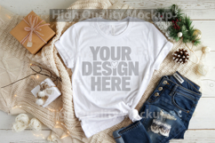Christmas White T-shirt mockup - Christmas Background Product Image 1