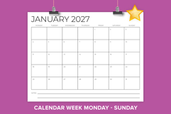 2027 8.5 x 11 Inch Monday to Sunday Calendar Template Product Image 1