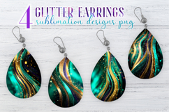 Glitter Earrings Sublimation. Gold Emerald Stripes Teardrop Product Image 1
