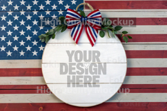 4th of July Round Wood Sign Mockup - Door Wood Sign Product Image 1