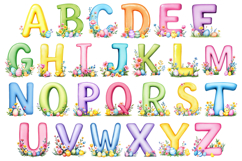 Easter Alphabet Monograms PNG, Floral Easter Letters Product Image 1