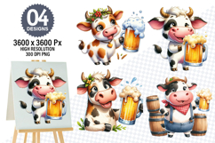 Watercolor Funny Cow Clipart PNG, Cow Sublimation Designs Product Image 1