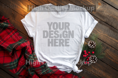 Christmas White T-shirt mockup - Christmas Background Product Image 1