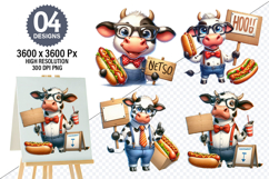 Watercolor Funny Cow Clipart PNG, Cow Sublimation Designs Product Image 1