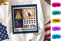 Happy 250th Birthday USA SVG, PNG, Est 1776, Postage Stamp Product Image 1