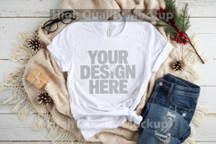 Christmas White T-shirt mockup - Christmas Background Product Image 1