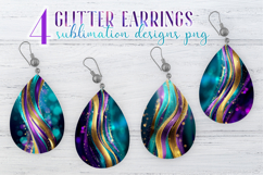 Glitter Earrings Sublimation | Teal Golden Stripes Teardrop Product Image 1