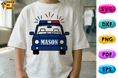 Police Car SVG, PNG, Kids Name Tag, Personalize Boy Shirt Product Image 1