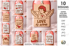 Valentines Wine Bottle Tags Bundle Laser Cut. Wine Tag SVG Product Image 1