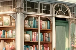 Watercolor Bookstore Illustration, Sublimation PNG Product Image 4