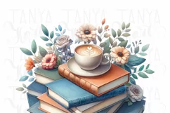Books and Flowers Digital, Pastel Book & Coffee PNG Product Image 4