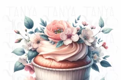 Watercolor Cupcake Sublimation Prints, Floral PNG Design Product Image 4