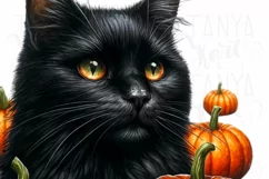 Black Cat with Pumpkins PNG Digital Prints for Fall Product Image 4
