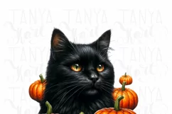 Black Cat with Pumpkins PNG Digital Prints for Fall Product Image 5