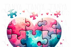 Watercolor Valentine, Heart Puzzle, Digital Download Product Image 5