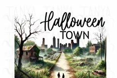 Halloween Town PNG, Digital Download, Watercolor Sublimation Product Image 5