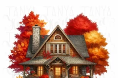 Autumn House PNG, Fall Leaves Sublimation Print, Crafting Product Image 4
